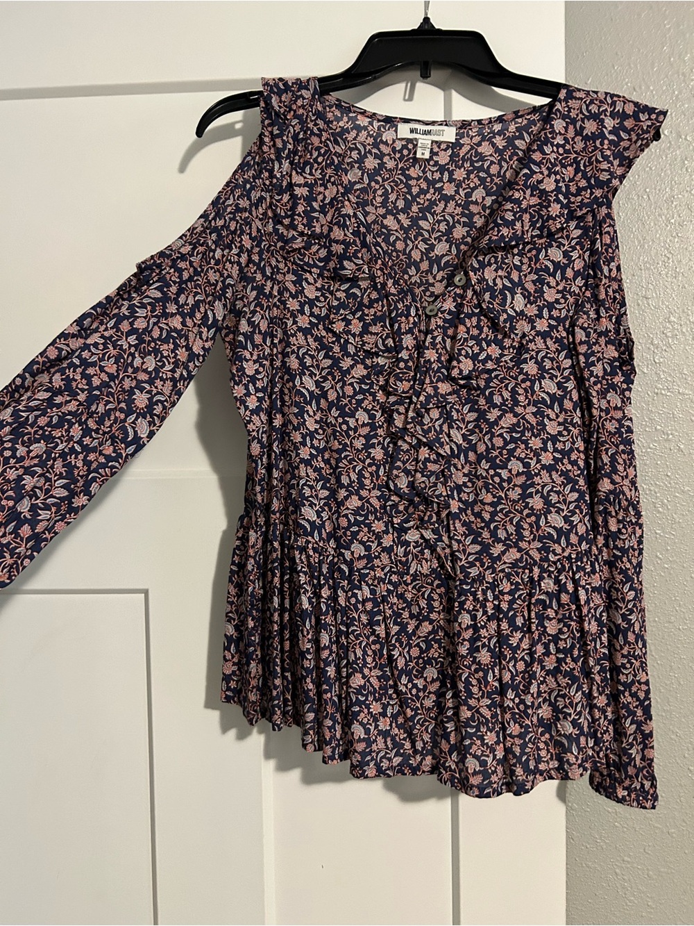 Willow & Clay Navy Floral Cold-Shoulder Ruffle Blouse
